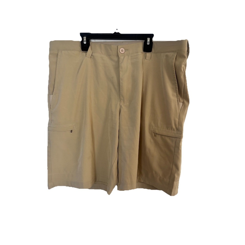 Cotton Traders Men's 38x9 Khaki Performance Golf Shorts Flat Front Stretch